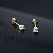 10K Solid 5MM Gold Stud Earrings for Women, Gold CZ Stud Earrings, 10K Yellow Gold Studs